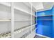 Pantry with built in painted shelves and a decorative floral patterned lining at 2400 N Griffin Dr, Leesburg, FL 34748