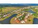 Birds eye shot of a lakeside neighborhood with beautiful homes and a tranquil lake at 2641 Meadow View Ct, Kissimmee, FL 34746