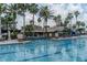 Large swimming pool featuring waterfalls, surrounded by tropical palm trees and lounge chairs at 2641 Meadow View Ct, Kissimmee, FL 34746