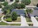 This is an aerial view of a home with well-kept landscaping and a paved driveway at 31920 Parkdale Dr, Leesburg, FL 34748