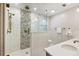 Shower with stylish tile, glass door and hardware at 32132 Hickory Ln, Sorrento, FL 32776