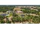 Expansive aerial view of large homesites featuring mature trees, green lawns and a community park in a desirable neighborhood at 40050 Darlington Ave, Lady Lake, FL 32159