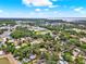 Overhead view shows a property with a pool, surrounded by lush trees and a neighborhood street at 506 Perkins St, Leesburg, FL 34748