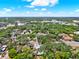An aerial view displays the neighborhood with tree lined streets and nearby commercial district at 506 Perkins St, Leesburg, FL 34748
