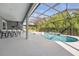 Enclosed pool features an outdoor kitchen, bar seating, and ample patio space perfect for entertaining and relaxation at 6988 Lawrenceville Way, The Villages, FL 34762
