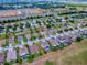 An aerial view of a neighborhood showcasing the beautiful home with pool and backyard at 718 Lake Douglas Dr, Groveland, FL 34736