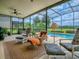 Relaxing screened-in lanai featuring a comfortable seating area overlooking the backyard at 718 Lake Douglas Dr, Groveland, FL 34736