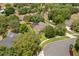 A beautiful home from above, featuring a screened pool, manicured lawn, and mature trees at 7685 Lake Angelina Dr, Mount Dora, FL 32757