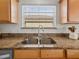 Close-up of a stainless steel kitchen sink with granite countertops and wood cabinets at 951 Chapman Loop, The Villages, FL 32162
