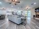 An open-concept living room featuring a seamless transition into a modern kitchen at 111 Cardinal Ln, Eustis, FL 32726