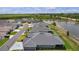 Neighborhood aerial shot showing a scenic water view, with houses lining the street, and well-manicured lawns at 2129 Landrea Loop, The Villages, FL 32163