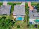 Aerial view of home featuring a screened-in pool and a lush green yard and long driveway at 3775 Brantley Place Cir, Apopka, FL 32703