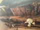 Water-damaged ceiling with exposed beams and old fan at 447 E Desoto St, Clermont, FL 34711