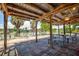 Inviting outdoor seating area with covered patio, picnic tables, and serene waterfront views perfect for relaxing at 5339 Kings Ct, Fruitland Park, FL 34731