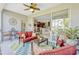 Comfortable outdoor patio with modern furniture, outdoor table and kitchen view at 5818 Greenbriar Loop, Leesburg, FL 34788