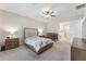 Neutral bedroom showing bed, side tables, and a glimpse into the en suite bathroom at 743 Brooks Field Drive Dr, Winter Garden, FL 34787
