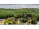 An aerial view of the two-story home surrounded by mature trees and a lake view at 9134 Mossy Oak Ln, Clermont, FL 34711