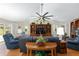 Inviting living room with vaulted ceilings, a large media center, and plenty of natural light at 923 Oleander St, The Villages, FL 32159