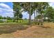 Sprawling backyard with mature trees, lush lawn, and waterfront access with a covered dock at 1110 Fairfax St, Leesburg, FL 34748