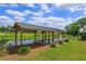 Dock in the backyard features green landscaping, leading to serene canal views at 1110 Fairfax St, Leesburg, FL 34748