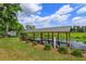 Dock in the backyard features green landscaping, leading to serene canal views at 1110 Fairfax St, Leesburg, FL 34748