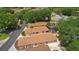 Overhead view of multiple homes with screened in pools and mature trees near a street at 1121 Ricardo Ave, The Villages, FL 32159