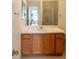 Bathroom featuring a wooden vanity with laminate countertop and large mirror at 17174 Se 76Th Caledonia Ter, The Villages, FL 32162