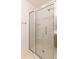 Bright bathroom shower featuring glass door, built-in shelves, and stainless steel fixtures at 17174 Se 76Th Caledonia Ter, The Villages, FL 32162