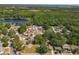 Aerial view of a neighborhood surrounded by lush trees and a pond at 1905 Selleen Dr, Eustis, FL 32726