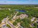 Aerial view of neighborhood homes near a serene lake, surrounded by lush greenery and mature trees at 1905 Selleen Dr, Eustis, FL 32726