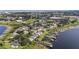 Picturesque aerial shot of a lakefront community with private boat docks and mature trees at 2750 Coral Reef Way, Tavares, FL 32778