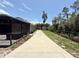 Expansive backyard with a cement path, privacy fence, and a shed, offering ample space for outdoor activities at 31857 Dahlia Ct, Eustis, FL 32736