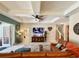 Living area with neutral walls, a TV console, and a view of the staircase at 31857 Dahlia Ct, Eustis, FL 32736