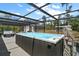 Large, screened-in pool with beautiful backyard views and outdoor features at 31857 Dahlia Ct, Eustis, FL 32736