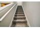 Carpeted staircase with white handrail, leading to the upper level at 31857 Dahlia Ct, Eustis, FL 32736
