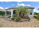 Backyard features a small palm tree surrounded by decorative stones and lush landscaping at 3537 Cluster Ct, The Villages, FL 32163