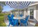 The lovely outdoor patio includes a blue patio set and is perfect for relaxing or hosting at 36700 Oconee Ave, Eustis, FL 32736