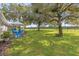 Expansive backyard with lush green grass, mature trees, and a fenced perimeter at 36700 Oconee Ave, Eustis, FL 32736