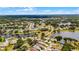 An aerial view showcasing a community with lake access, mature trees, and well-maintained lawns at 5500 Laver St, Leesburg, FL 34748