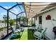 Covered screened-in lanai featuring an awning, artificial turf, and comfortable seating at 5500 Laver St, Leesburg, FL 34748