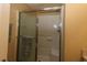 Bathroom featuring glass enclosed tiled shower, neutral paint and chrome fixtures at 1070 Pinewood Pl, The Villages, FL 32162