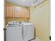 Laundry room featuring a front loading washer and front loading dryer and storage at 17471 Se 110Th Ter, Summerfield, FL 34491