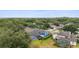 Aerial view showcasing a residential area with a screened pool and lush green surroundings at 19627 Spring Oak Dr, Eustis, FL 32736