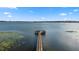 Breathtaking aerial view of the dock stretching out over the tranquil lake at 19627 Spring Oak Dr, Eustis, FL 32736