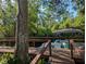 A boat is docked on a wooden pier by a body of water, offering direct access to aquatic recreation at 2871 Myakka River Rd, Tavares, FL 32778