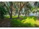 Picturesque backyard featuring large trees, a well-maintained lawn, and a white privacy fence at 35107 Sweet Leaf Ln, Leesburg, FL 34788
