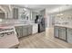 Charming kitchen equipped with stainless steel sink, ample countertop space, and gray cabinets at 3590 Auburndale Ave, The Villages, FL 32162