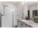 Bathroom with granite countertops, a single vanity, and glass enclosed shower at 3733 Statham Dr, Apopka, FL 32712