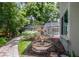 Landscaped backyard featuring a water fountain, enclosed pool, and lush greenery for a tranquil outdoor space at 421 W 10Th Ave, Mount Dora, FL 32757