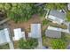 Aerial view of a home with a gray roof surrounded by lush greenery and neighboring houses at 522 Saint Andrews Blvd, Lady Lake, FL 32159